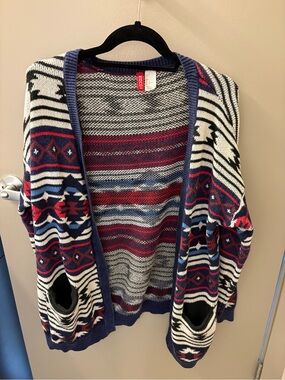 H&M Navy, Red & White Patterned Open-Front Cardigan